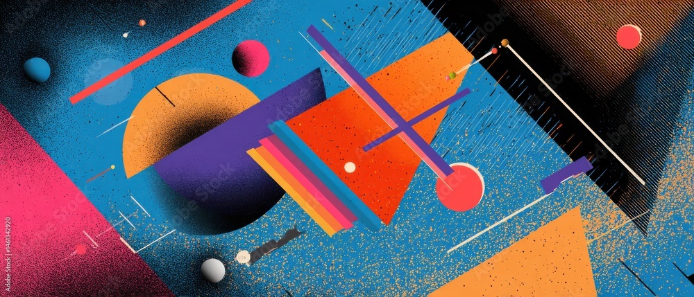 Poster vibrant abstract geometric background with bold shapes and retro color palette, creating a dynamic a