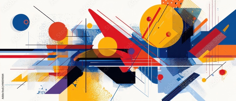 Poster dynamic abstract geometric art with vibrant colors and bold shapes, creating a modern and energetic 