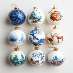 Hand-painted Christmas Ornaments Set of Nine Unique Holiday Decorations