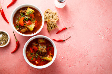 Traditional goulash soup with beef