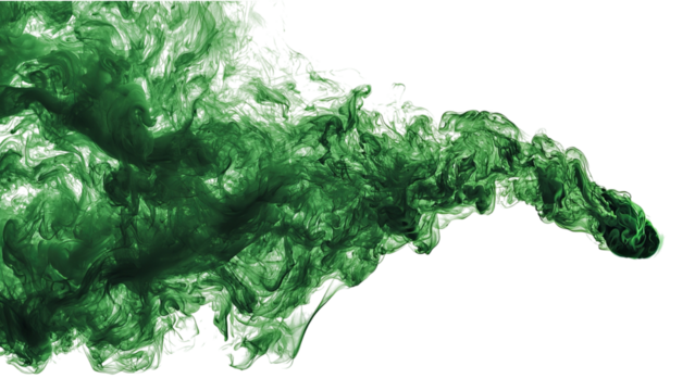 Png of A dynamic swirl of green smoke, creating an ethereal and mystical atmosphere against a black background.