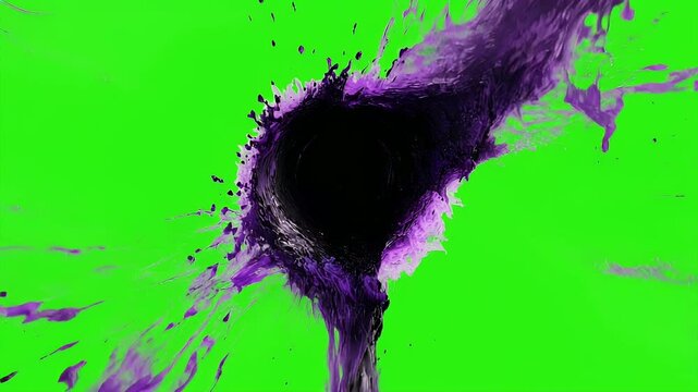 tear in reality revealing a chaotic void, surrounded by glowing purple and black eldritch energy, green background