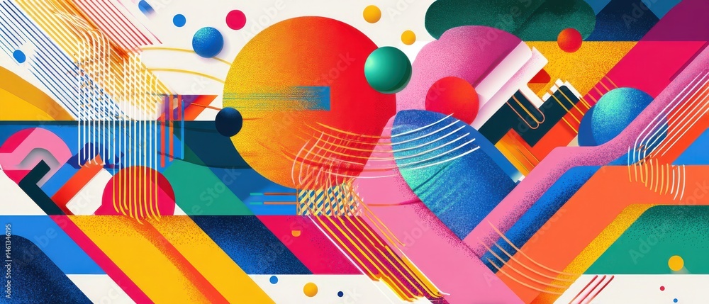 Poster vibrant abstract geometric background with colorful shapes and lines creating a dynamic and modern d