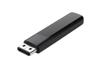 Silver USB memory stick data storage device on transparent background, highly detailed photo for technology, computing and data concepts