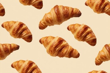 Freshly Baked Croissants on a Cream Background for Culinary Use