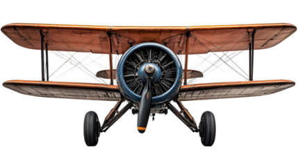 A classic vintage biplane aircraft on a transparent background, ultra realistic image for digital marketing and nostalgic imagery