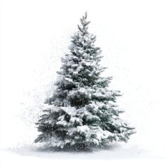 Fototapeta premium Snow-Covered Christmas Tree Isolated on White Background
