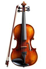 Fototapeta premium An elegant wooden violin with its bow on an isolated background, high quality photo for merchandise design, art prints and cultural promotion