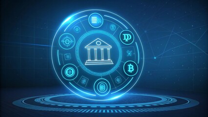 Futuristic Banking Concept with Cryptocurrency and Digital HUD V2