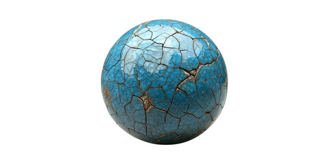 Cracked Blue Sphere. Symbolizes Fragility And Imperfection In Design Isolated On Transparent Background