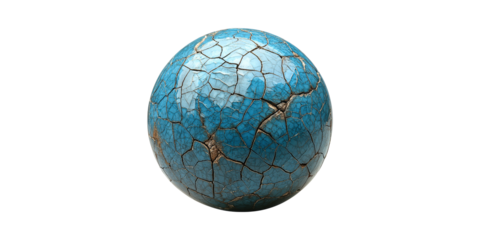 Cracked Blue Sphere. Symbolizes Fragility And Imperfection In Design Isolated On Transparent Background