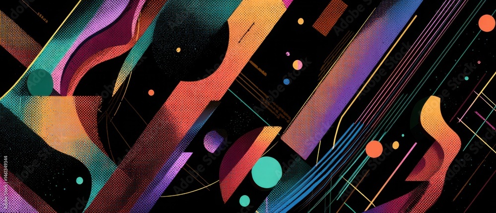 Poster vibrant abstract background with geometric shapes and halftone pattern in retro style concept of mod