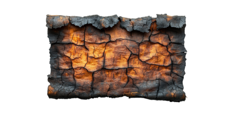 Burnt Paper Texture With Cracked Surface. Symbolizes Decay And Destruction Isolated On Transparent Background