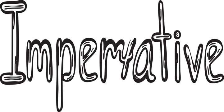 A bold handwritten word 'Imperative' dominates a white background.