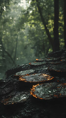 Obraz premium Forest floor, glowing sections of bark