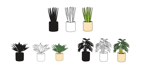 icons set of ornamental plants and flowers, ornamental plant illustrations. hand drawn ornamental plants, silhouettes of ornamental plants and flowers. wedding decoration.