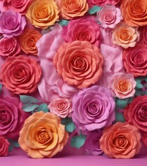 Obraz premium Gradient paper rose backdrop, vibrant colors, various sizes, festive, decoration, delicate