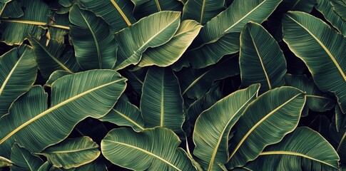 Fototapeta premium Lush green jungle leaves create a stunning seamless pattern.