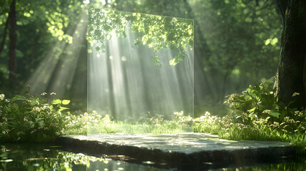 Fototapeta premium Tranquil forest scene with a clear rectangular panel