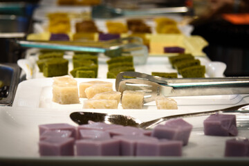 A variety of pastry delicacies in the buffet restaurant.