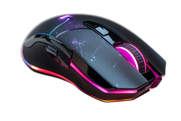 A high-tech wireless gaming mouse with RGB lighting on an isolated background, photorealistic rendering for digital mockups and creative visual assets