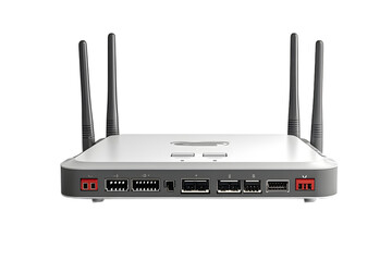 A modern wireless router with antennas on an isolated background, high quality photo for internet, technology, networking and connectivity