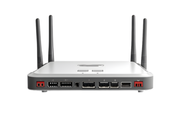 A modern wireless router with antennas on an isolated background, high quality photo for internet, technology, networking and connectivity