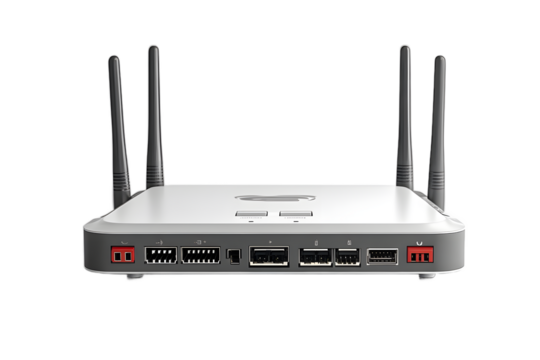 A modern wireless router with antennas on an isolated background, high quality photo for internet, technology, networking and connectivity