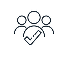 A group of people united into a community. Shared interests, work, friendship, religion, hobbies, vision.Join us . Vector linear icon illustration isolated on white background.