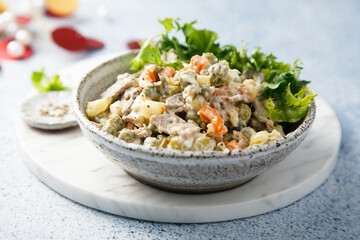 Traditional Russian salad with beef