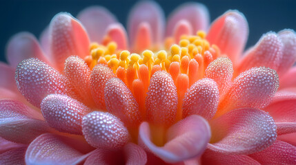 Flower pollen grains in vivid color and structural detail in macro composition
