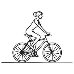 Obraz premium Elegant Woman Cycling One Line Vector Art for Sport Enthusiasts