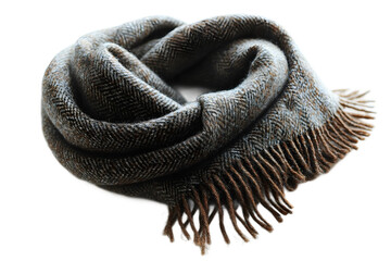 Detailed wool winter scarf, a cozy and stylish accessory cut out for easy use in design projects and product presentations, intricate texture visible, photorealistic render.