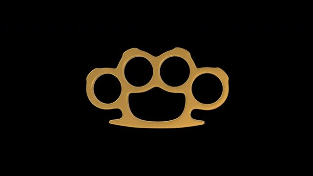 Brass Knuckles Rotating on a Transparent Background. Seamless Loop. 4K