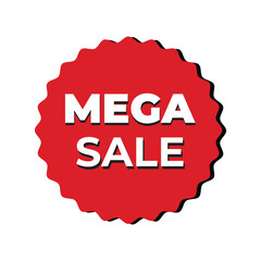 Modern Mega Sale Sticker  White Text on Red Starburst Vector.

