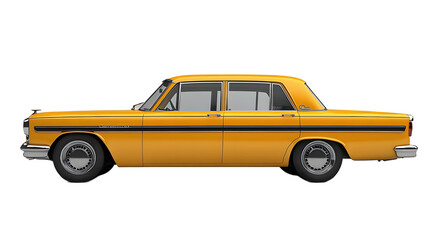 Realistic yellow taxi cab cut out, essential for projects related to city transportation, travel, and metropolitan areas, crystal clear visualization.