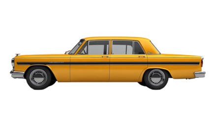 Realistic yellow taxi cab cut out, essential for projects related to city transportation, travel, and metropolitan areas, crystal clear visualization.