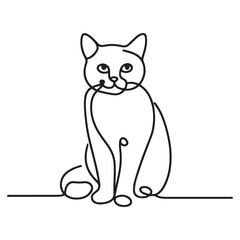 Minimalist Cat Line Art Sitting Calmly Graceful Silhouette Illustration