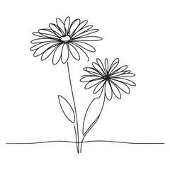 Daisy Flower Illustration with Continuous Line Art Style Design