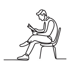 Man reading newspaper silhouette line art vector illustration