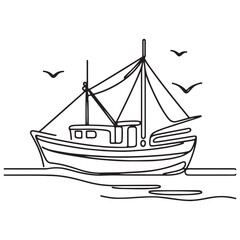 Fishing Boat Continuous Line Art Vector for Sea Adventures Design