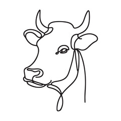 Detailed Cow Head Portrait Minimalist Single Line Art Illustration