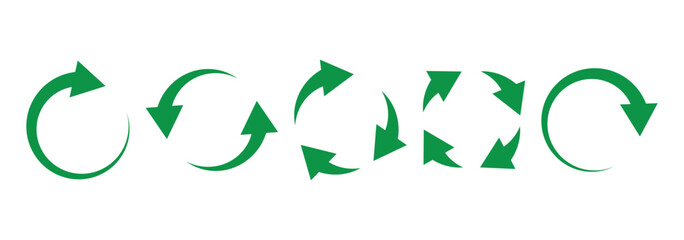 circle arrow icon set. Vector green set of recycled signs. Recycling icon collection. Reload circular arrows set. Vector set of green circle arrows isolated. Vector illustrator