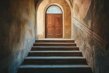 Old stone stairway leading to a wooden door