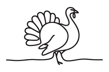 Turkey Silhouette Illustration in Line Art Style for Thanksgiving Designs