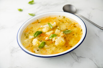 Healthy vegetable soup with cauliflower