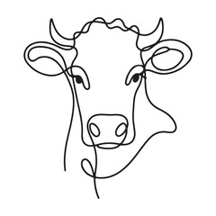 Minimalist Cow Silhouette One Line Art Farm Animal Vector