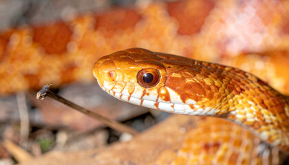 Obraz premium Close up of a dangerous red rattlesnake head with scales in wild nature