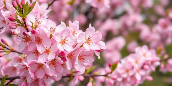 Delicate light pink almond blossoms in full bloom, close-up springtime garden view  Hello March, nature, march