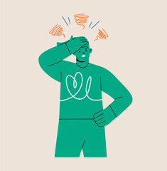 Woman frustrated has one hand covering his face.  Colorful vector illustration